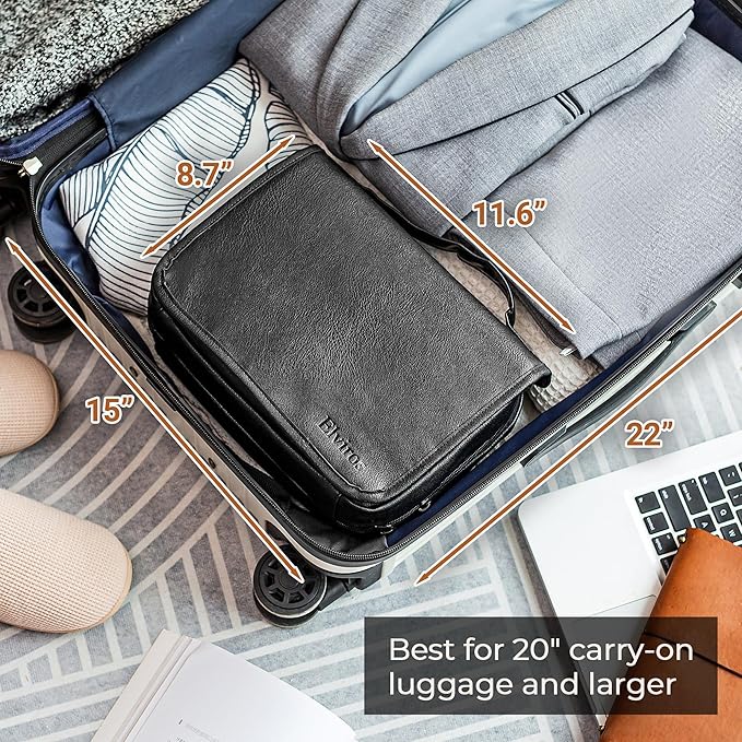 Elviros Hanging Toiletry Bag Removable Travel Bag PU leather Makeup Cosmetic Organizer Kit, Black