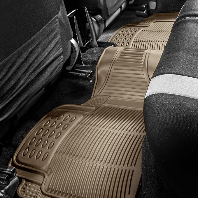 FH Group Car Floor Mats - Heavy-Duty Rubber Floor Mats for Cars, Universal Fit Full Set, Trimmable Automotive Floor Mats, ClimaProof Floor Mats For Most Sedan, SUV, Truck Floor Mats Beige