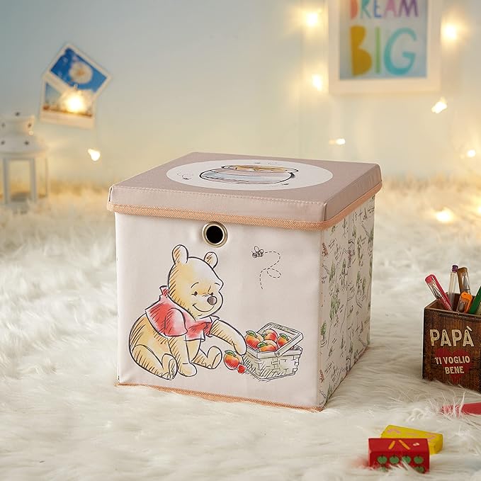 Idea Nuova Winnie the Pooh Collapsible Storage Cube with removable Lid, 10" Wx10 Hx10 D