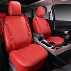 CAR PASS Bling Diamond Car Seat Covers Full Set, Shining Rhinestone Waterproof Faux Leather, Rear with Zipper, Universal Fit Automotive Glitter Crystal Sparkle Strips for Cute Women Girl, Red