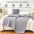 Admitrack Chunky Knit Blanket Throw, 100% Hand Knit Chenille Throw Blanket for Sofa & Home Decor, Soft and Cozy Knitted Throw