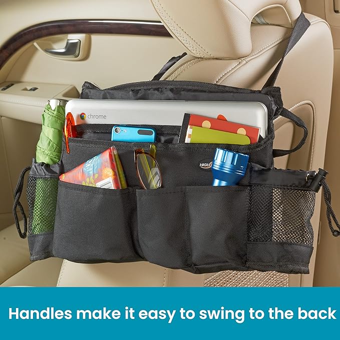 High Road SwingAway Car Front Seat Organizer with 6 Storage Pockets and 2 Bottle or Cup Holders