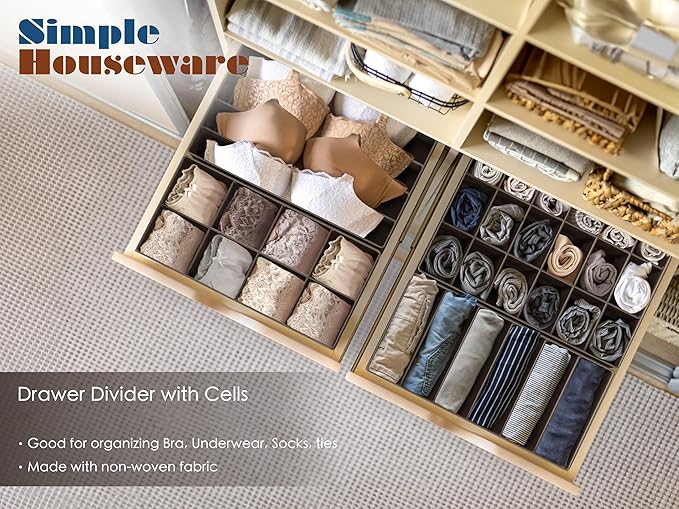 Simple Houseware 4-Pack Drawer Organizer Set - Closet Dividers for Underwear, Socks, Bras, Scarves, Ties - Foldable Non-Woven