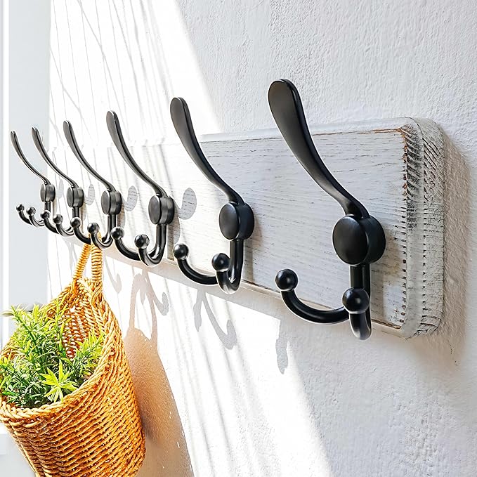 Dseap Coat Rack Wall Mounted - 24" Long 6 Tri Hooks, Heavy Duty Wooden Wall Coat Hanger Coat Hook for Clothes Hat Jacket Clot