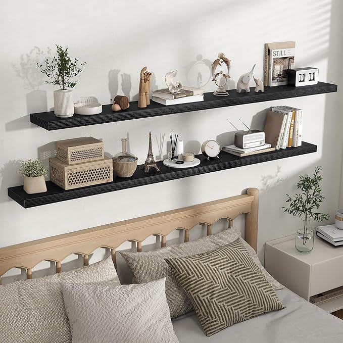 Fun Memories Floating Shelves for Wall, Rustic Wood Wall Mounted Shelves for Bathroom, Bedroom, Living Room & Kitchen, Storag