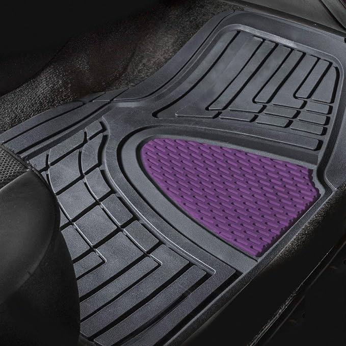 FH Group Premium Liners Tall Channel Trimmable All Weather Rubber Full Set Car Floor Mats (Purple) w. Trimmable All-Season Cargo Liner (Black) - Universal Fit for Cars Trucks and SUVs
