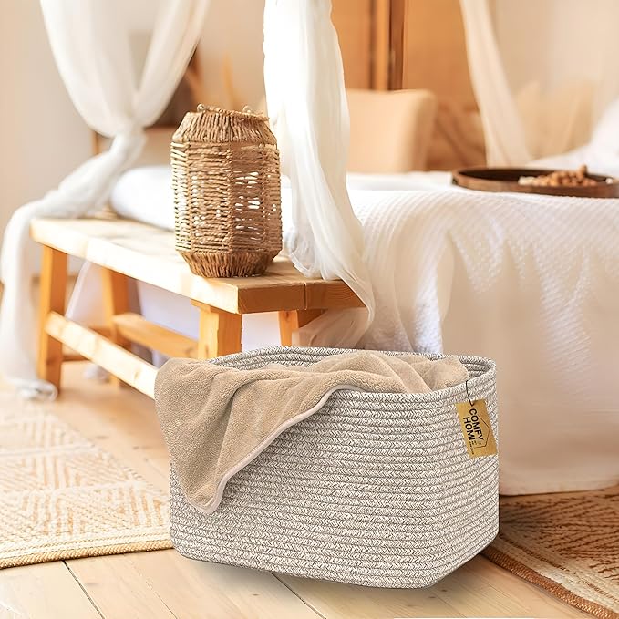 COMFY-HOMI 3Pack Small Woven Cotton Rope Basket for Organizing, Gift Baskets for Handles, Empty Gift Baskets, Medium Rope Bas