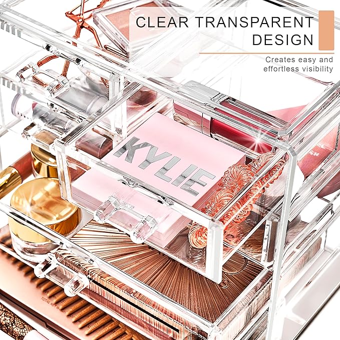Sorbus Clear Makeup Organizer Display - Stylish Organization and Storage Case for Cosmetics, Jewelry & Hair Accessories - Spa