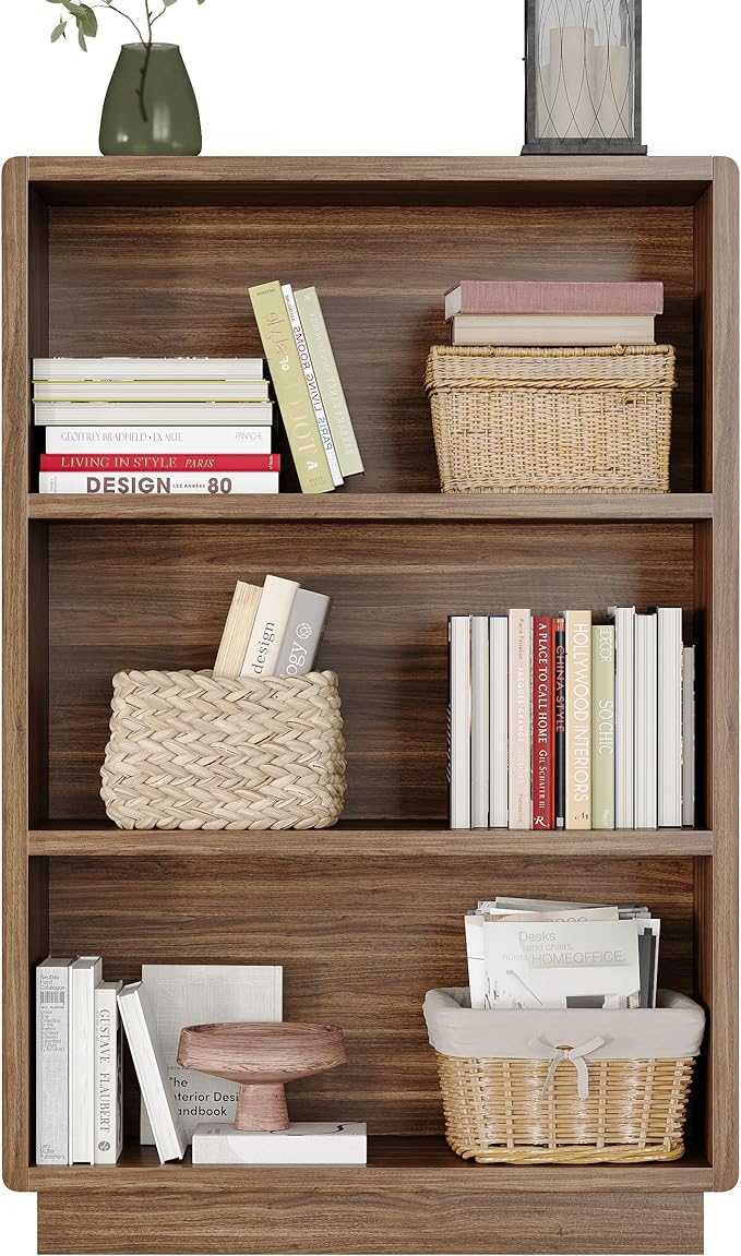 ChooChoo 3-Tier Bookcase, Wooden Bookshelf, Farmhouse Bookshelf with Open Storage, Tall Bookcase for Bedroom and Home Office,