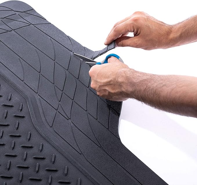 FH Group Climaproof™ Trimmable Non-Slip Vinyl Floor Mats Full Set - Universal Fit for Cars Trucks and SUVs (Black) F11306 + F16400