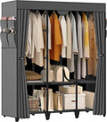 Wardrobe Closet, Quick and Easy Assembly, Gray Large Capacity Portable Closet with 3 Hanging Rods 6 Storage Shelves and 8 Sid