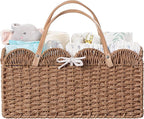 HBlife Baby Diaper Caddy, Paper Rope Storage Baskets Nursery Bin with Removable Divider, Portable Car Organizer for Diapers, 