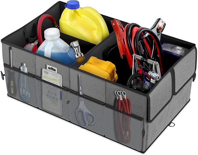 EPAuto Foldable Car Trunk Organizer for SUV, 3-Compartment with Removable Divider, Dark Gray