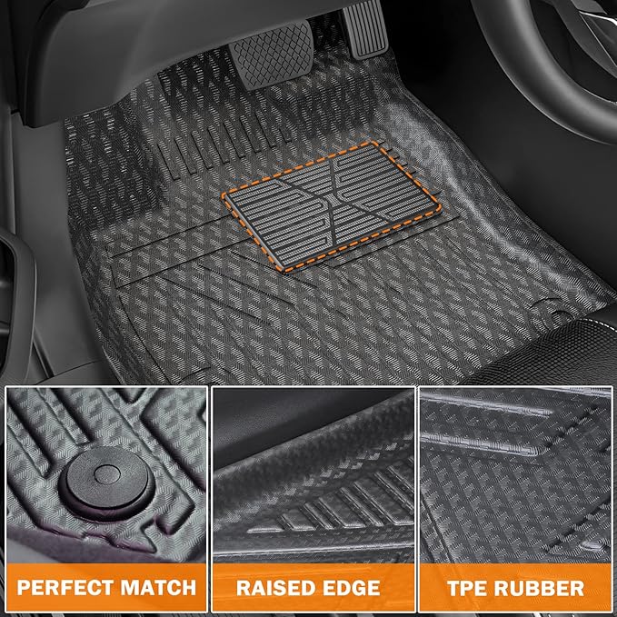 KUST Floor Mats for 2022-2026 Honda Civic Sedan Hatchback Si Accessories (Without USB Port, Not for Hybrid), All Weather Car Mats 2 Rows Floor Liners, TPE Rubber, Raised Edge, Extra Heel Pad Plate