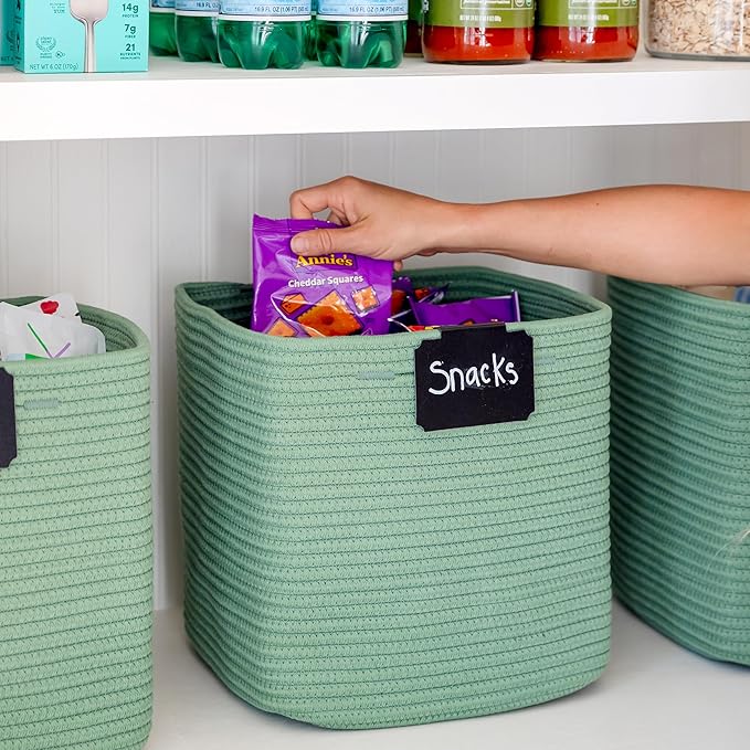 NaturalCozy Storage Cubes 11 Inch Cotton Rope Woven Baskets for Organizing, 3-Pack | Cube Storage Bin | Square Storage Basket