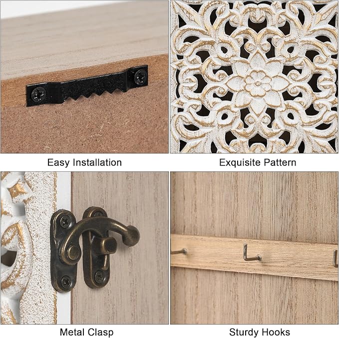 Key Holder for Wall Decorative Key Box Key Cabinet, Wooden Key Hooks Wall Mounted Key Hangers Rustic Key Rack with 6 Key Hook