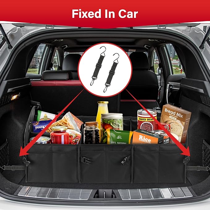 Simple Deluxe Car Trunk Organizer, Multi Compartments Collapsible Trunk Storage, Anti-slip, Waterproof 600D Oxford Polyester, w