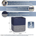 NaturalCozy Storage Cubes 11 Inch Cotton Rope Woven Baskets for Organizing, 3-Pack | Cube Storage Bin | Square Storage Basket