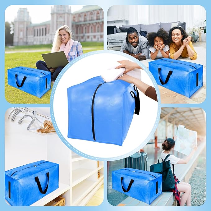 HOMESURE 8 Pack Large Strong Moving Bags with Zippers & Carrying Handles - Water-Resistant - Heavy Duty Storage Tote for Spac