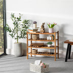 VICTORY RELAX Natural Acacia Wood 2-Tier Folding Shoe Rack – Space-Saving Wooden Shoe Organizer Shelf for Entryway, Hallway, 