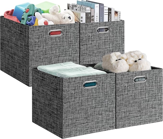 Posprica 13x15x13in Collapsible Storage Bins, Fabric Foldable Cube Storage Boxes, Decorative Storage Baskets Organizer for IK