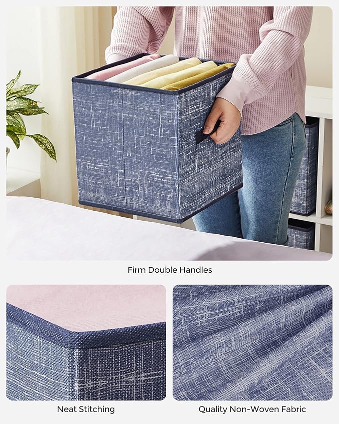 SONGMICS Storage Cubes, 11-Inch Non-Woven Fabric Bins with Double Handles, Set of 6, Closet Organizers for Shelves, Foldable,