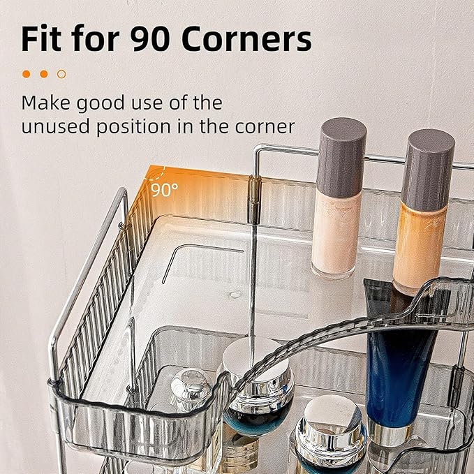 INVSSENE Corner Bathroom Countertop Organizer, 2 Tiers Vanity Trays for Counter, Makeup Organizers, Perfume Tray, Kitchen Spi