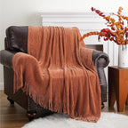 BATTILO HOME Rust Orange Throw Blanket for Couch, Soft Chenille Knit Throws with Tassels for Home Decor, Fall Caramel Throws 