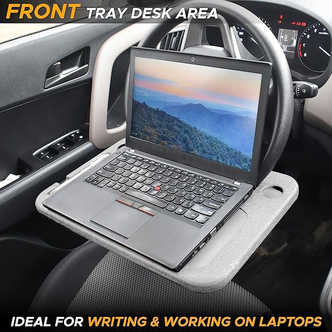 EcoNour 2 in 1 Car Steering Wheel Tray (Grey) | Multipurpose Car Steering Wheel Desk for Laptop and Food | Car Tray for Eating | Steering Wheel Accessories