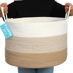 OrganiHaus Large Woven Storage Basket for Blankets and Toys 20" x 13" Inch, Rope Laundry Basket with Handles, Cushions & Pill