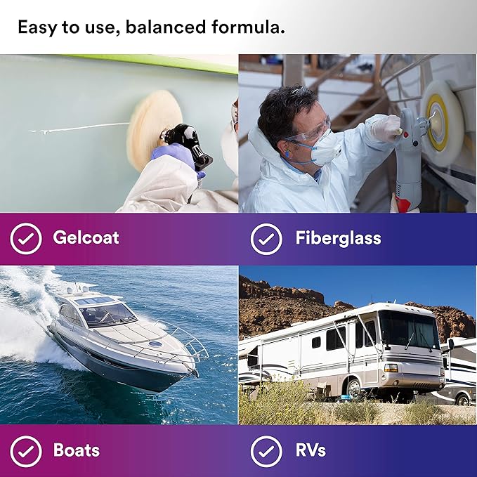 3M Perfect-It Gelcoat Medium Cutting Compound + Wax, 36106, 1 Quart, One-Step Process, P1500 and Finer Scratches, Fiberglass Oxidation Remover for Boats and RVs