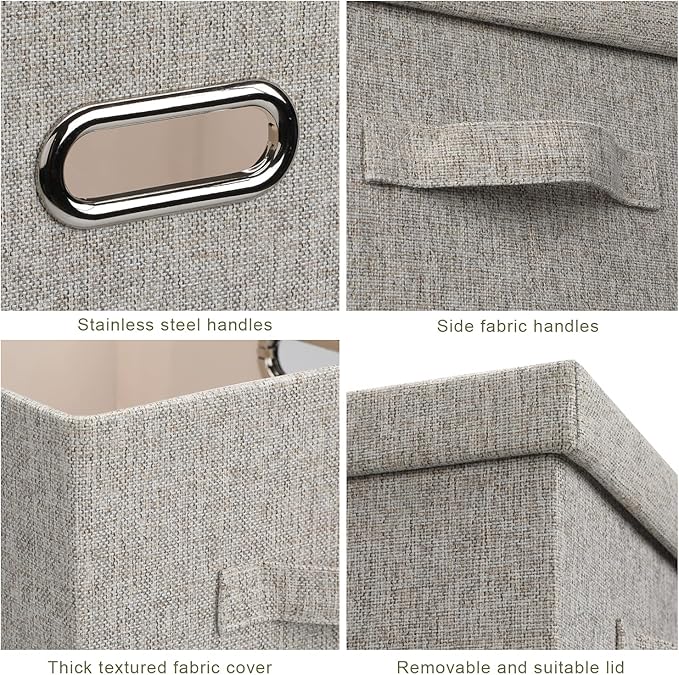 Graciadeco Large 17 36 Quart Collapsible Stackable Storage Bins with Lids, 1 Pack Beige Foldable Fabric Closet Storage Boxes 