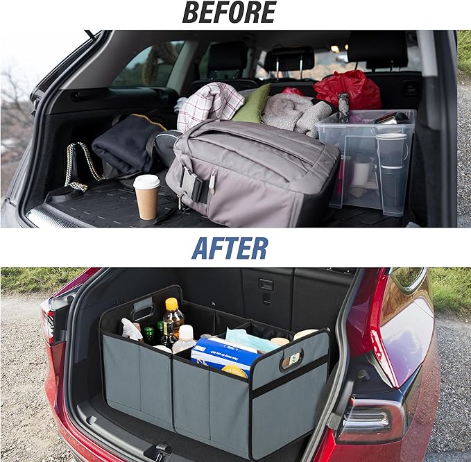 Simple Deluxe Car Trunk Organizer for SUV, Collapsible 2 Compartment 50L Automotive Storage Box with 5 Pocket, 600D