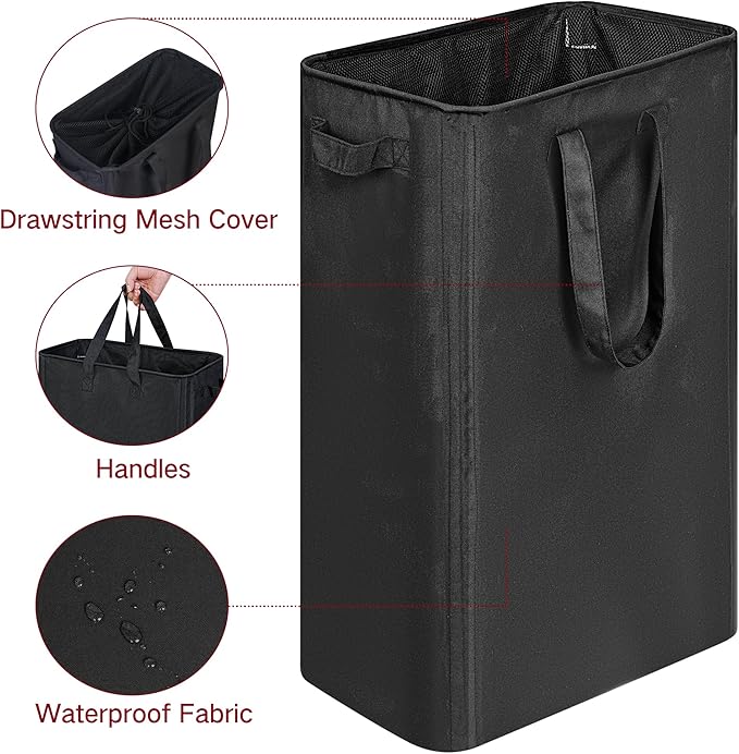 efluky Slim Laundry Basket, Narrow Laundry Hamper with Handles, Collapsible Dirty Clothes Hamper, Tall Laundry Bin for Laundr