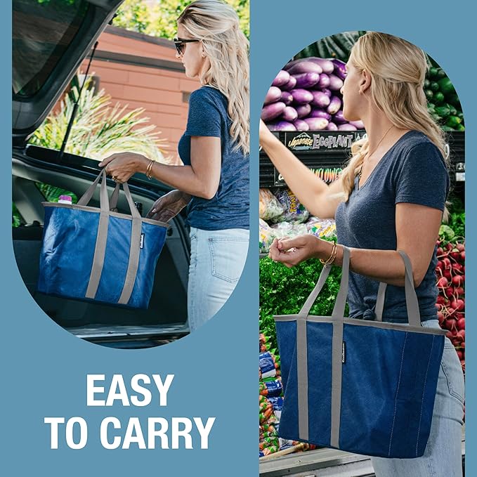 CleverMade EcoBasket 30L Collapsible Tote Basket 3 Pack – Reusable Grocery Tote That Stands Upright, Foldable Shopping Basket