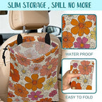 Car Trash Bag Hippie Vintage Flowers Leak-Proof Car Garbage Bag with Drawstring Foldable Canvas Trash Bin with Adjustable Buckle for Car Accessories, Travelling, Camping