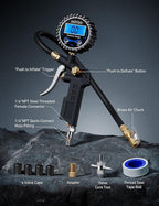 AstroAI Digital Tire Pressure Gauge with Inflator, 3-250 PSI Air Chuck & Compressor Accessories Heavy Duty with Quick Connect Coupler, 0.1 Display Resolution (Standard with Case)