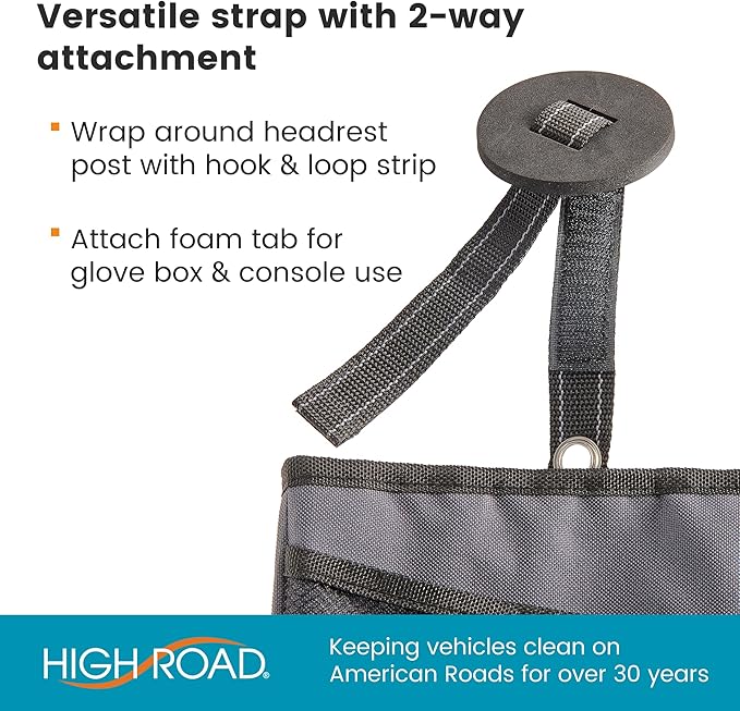 High Road TrimTrash Hanging Car Garbage Bag - Slim and Leakproof Car Trash Bag with Magnetic Closure and Storage Pocket - Attaches to Seat, Glovebox or Console