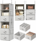 Vailando 6-Shelf Hanging Closet Organizer with 3 Drawers, 2 Separable 3-Shelf Closet Organizers and Storage for Wardrobe Orga