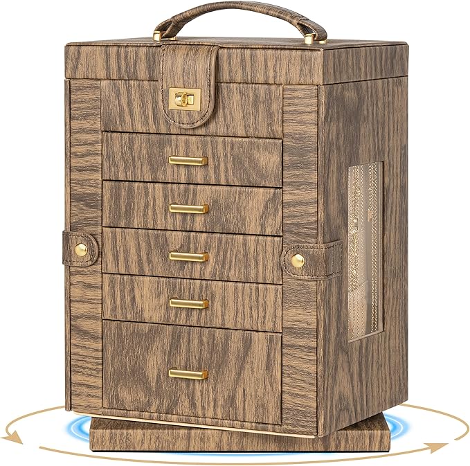 AKOZLIN 360° Rotating Jewelry Box 6-Tier Organizer Functional Jewelry Storage Case for Women Girls Ring Necklace Earring Brac