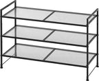 Simple Houseware 3-Tier Stackable Mesh Shoe Rack, Black