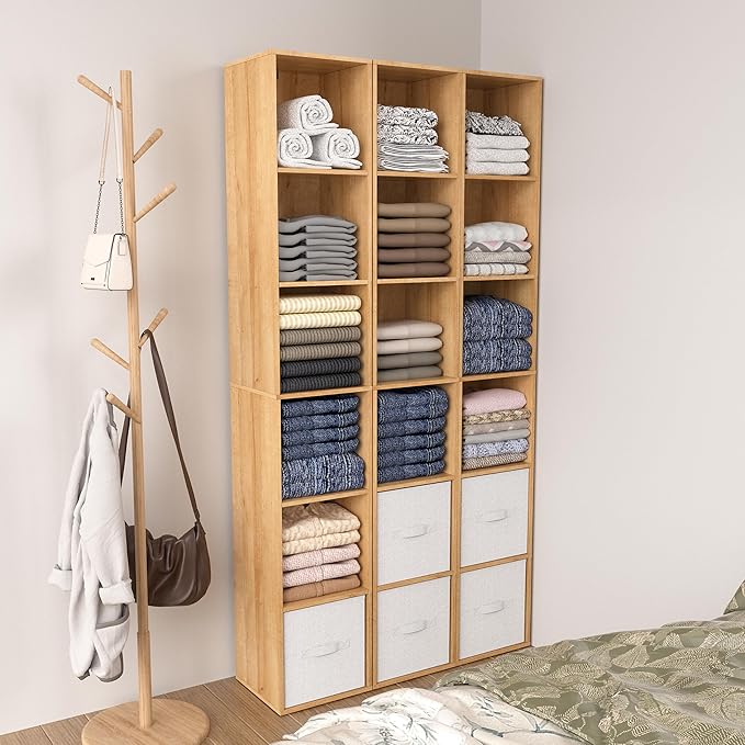 Cube Shelf Organizer, 6 Cube Oak Open Shelf, Freestanding 6-Tier Low Bookcase, DVD Shelf & Lego Display for Living Room, Bedr