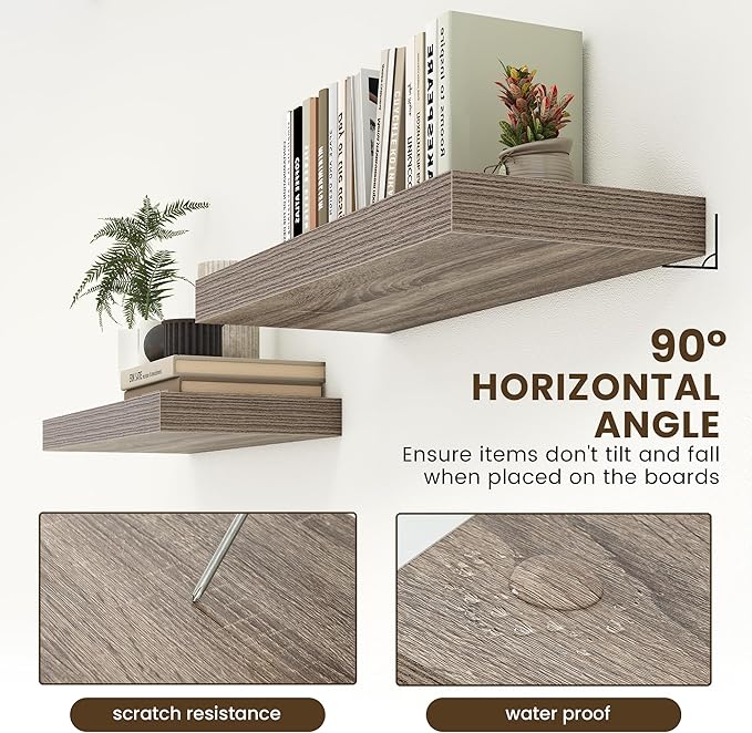 30 Inch Floating Shelves | 12 Inch Deep Grey Floating Shelves Set of 2 | 30" W x 12" D Rustic Wood Shelves for Wall | Deep Gr