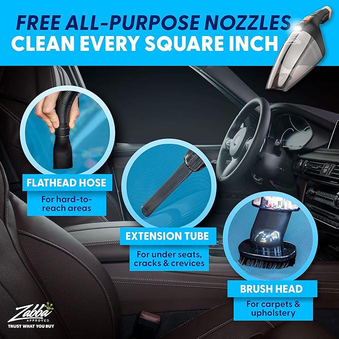 ThisWorx Car Vacuum Cleaner 2.0, Portable Handheld Mini Vacuums Cleaner W/ 16ft Cord, LED Light, Bag, & Attachments- Small Va