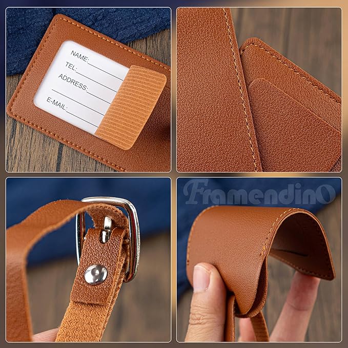Framendino, 48 Sets Wedding Favors Luggage Tag PU Leather Travel Tags with Name ID Card for Bridal Shower Brown