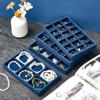 Junkin 12 Pcs Jewelry Tray Velvet Stackable Jewelry Organizer Trays Divided Earring Accessories Storage Containers Box (Rose 