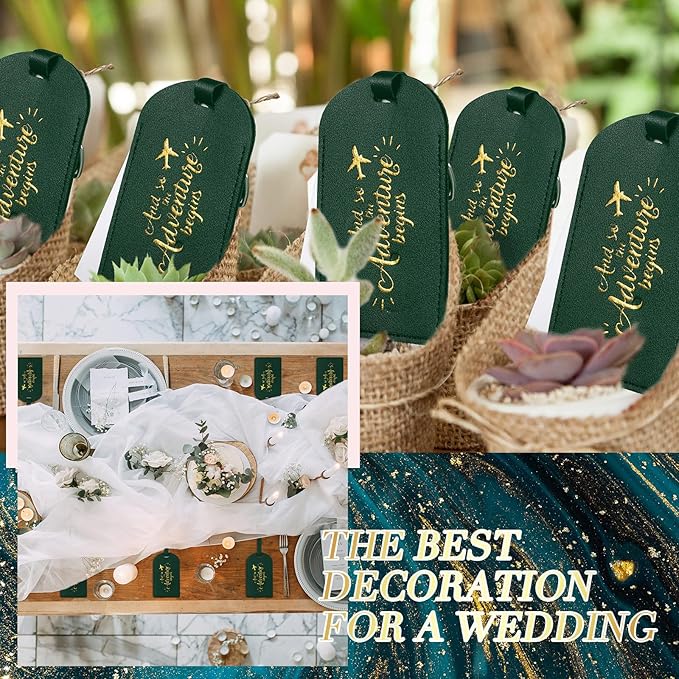 Amylove Bulk Luggage Tags Wedding Favors Adventure Begins Luggage Tags for Guests Travel Tag for Suitcase Bridal Gift 24 Pack
