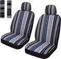 Pariitadin Baja Saddle Blanket Car Seat Covers Front Set with Seat Belt Pads, Washable Breathable Striped Woven Cloth Seat Co