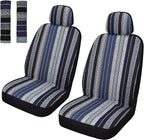 Pariitadin Baja Saddle Blanket Car Seat Covers Front Set with Seat Belt Pads, Washable Breathable Striped Woven Cloth Seat Co