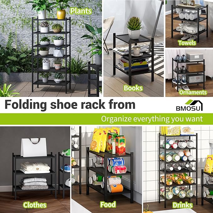 BMOSU 3-Tier Bamboo Small Shoe Rack Premium Stackable Shoe Shelf Storage Organizer for Hallway Closet Living Room Entryway Or